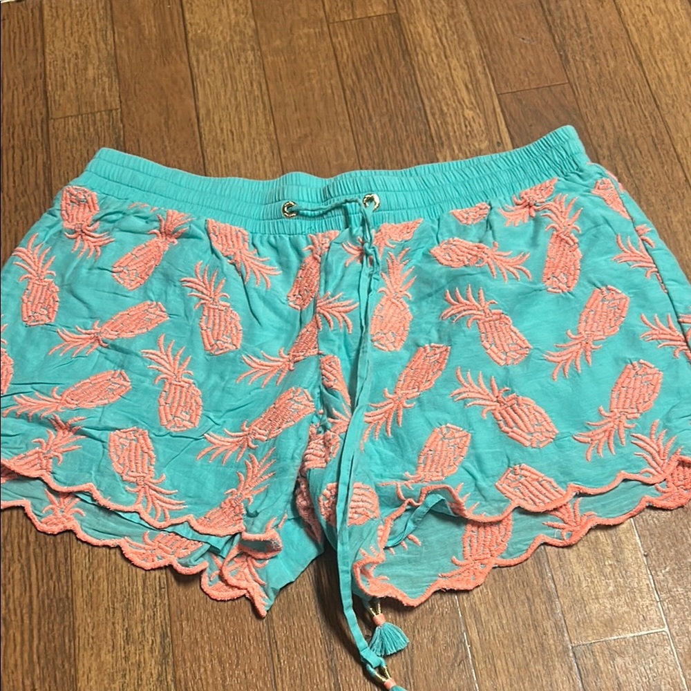 Lilly Pulitzer Aqua Shorts with Peach Embroidery
